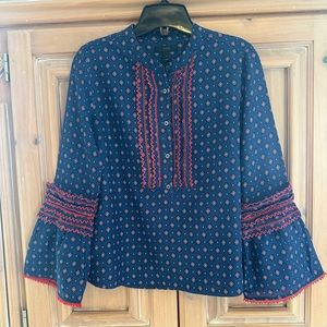 J. Crew Foulard Ric Rac Bell-Sleeve Top